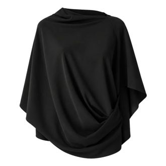 Meimeij Asymmetrische Draping Blouse met Korte Mouwen en Capuchon - Dames - Tops - Zwart - Maat: S Poliester