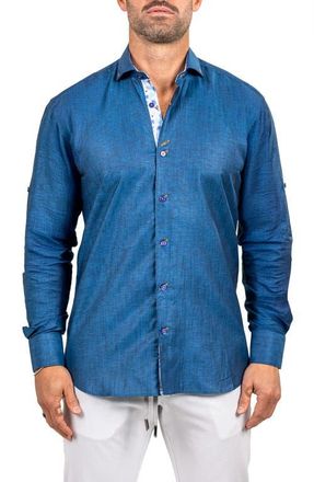 Maceoo Eins Marthy Contemporary Fit Button-Up Shirt in Blue at Nordstrom, Size 4