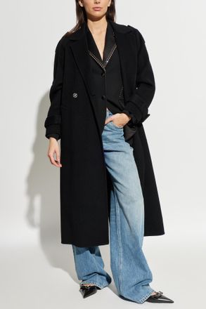 Versace Double-breasted Coat With Belt, Womens, Black