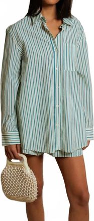 perfectwhitetee Avalon Poplin Shirt In Teal Blue Sugar Stripe