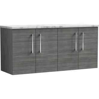 Nuie Nuie Arno Wall Hung 4-Door Vanity Unit with Carrera Marble Worktop 1200mm Wide - Anthracite Woodgrain