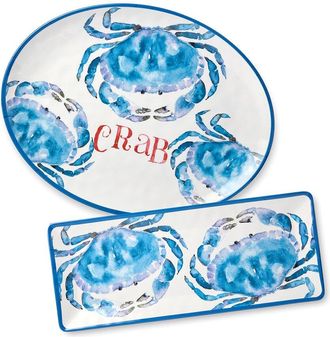 Certified International Beach House Crab Melamine 2Pc Platter Set
