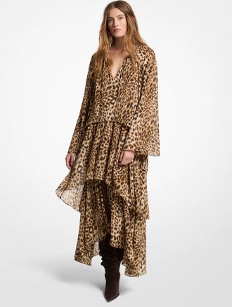 Michael Kors Leopard Print Georgette High-Low Dress