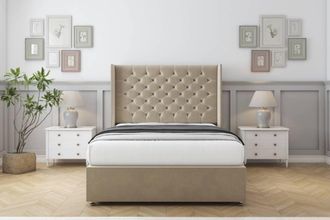 Comfort Beds Selena Coniston Divan Set No Drawers-54 Wingback in Cream | Size: Small Double