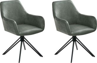 Beliani Set of 2 Swivel Dining Chairs Dark Green Faux Leather High Backrest Scandinavian Style SANSARC