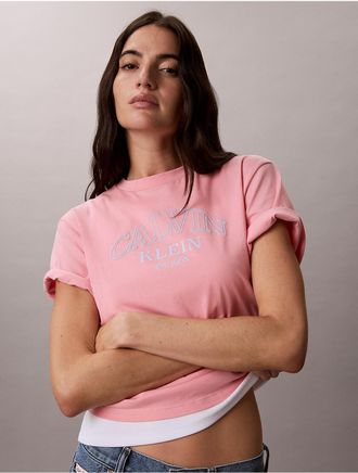 Calvin Klein Jeans Calvin Klein Womens Arch Logo Graphic Boxy T-Shirt - Pink - XS
