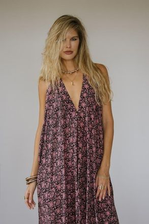Sun Child Classic Silk Dress Sunset Blvd in Black & Pink at Nordstrom