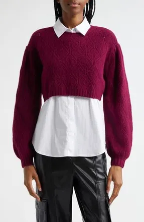 Cinq &agrave; Sept Landry Layered Sweater in Star Apple/White at Nordstrom Rack, Size X-Small
