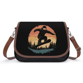 Generic Vintage Sunset Snowboarding Crossbody Bags for Women Fashion Leather Shoulder Handbags With Adjustable Strap
