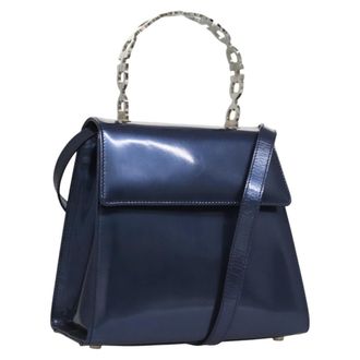 Ferragamo Gancini Handbag Patent Leather Blue Patent_Leather Handbag (Pre-Owned)