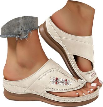 Generic Orthopedic Wedge Sandals for Women 2026 Dressy Summer,Womens Summer Comfortable Flat Flip Flops with Arch Support Platform Slip on Beach Sandals Dress