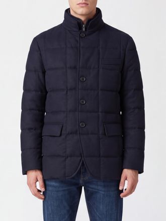Fay Quilted Nylon Down Jacket in Grey and Blue with High Neck