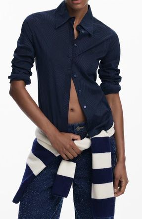 Desigual Long Sleeve Button-Up Shirt in Black at Nordstrom, Size X-Large