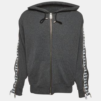 Versus Grey Cotton Knit Logo Tape Zip Detail Hooded Jacket XL