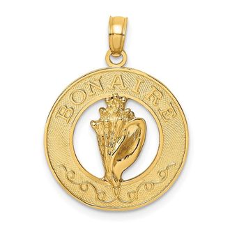 Diamond2Deal 14k Yellow Gold BONAIRE Circle with Conch Shell Charm Pendant
