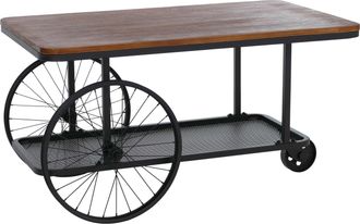 Hhg [nunca Usado] Mesa De Centro Hhg-993, Mesita Auxiliar, Mesa De Sof&aacute;, Estilo Industrial Retro Con Neum&aacute;tico De Madera, 54 X 100 X 60 Cm, Marr&oacute;n, Metal 