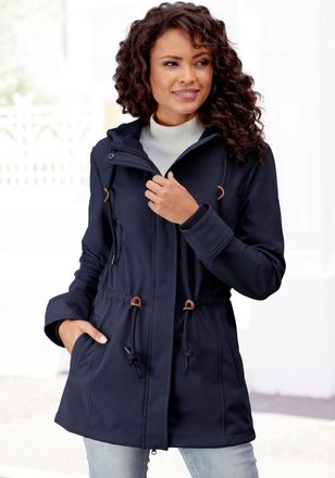 Vivance Softshelljacke VIVANCE ACTIVE, Damen, Gr. 34, marine, Softshell, Obermaterial: 100% Polyester, unifarben, figurbetont kniefrei, B&uuml;ndchen mit Gummizug,
