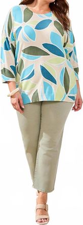 Tribal Printed Three-Quarter Sleeve Crew Neck Sweater In Aqua Sky
