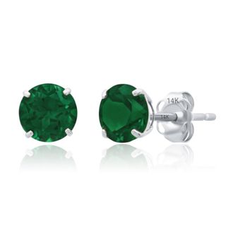 MAX + STONE 14k Yellow or White Gold 6mm Round Solitaire Gemstone Stud Earrings