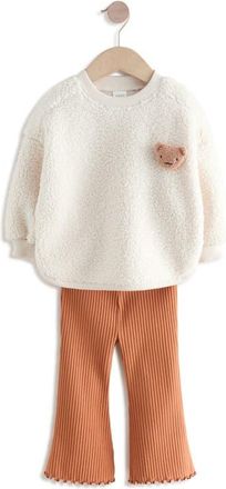 Next Kids Fuzzy Fleece Sweatshirt & Rib Flare Leg Pants Set in Cream at Nordstrom, Size 12-18M