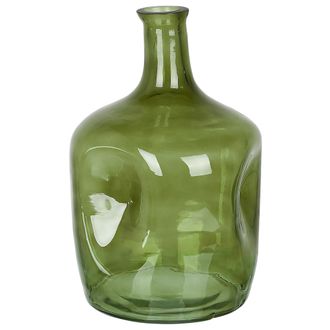 Beliani Beliani - Florero De Vidrio Verde Oliva 30 Cm Hecho A Mano Cuello Estrecho Moderno Kerala