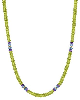 Jewelmak 14K Peridot, Amethyst, Swiss Blue Topaz Necklace