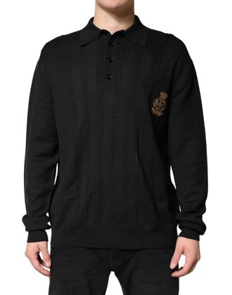 Dolce & Gabbana Mens Logo-Embroidered Silk Blend Pullover Black