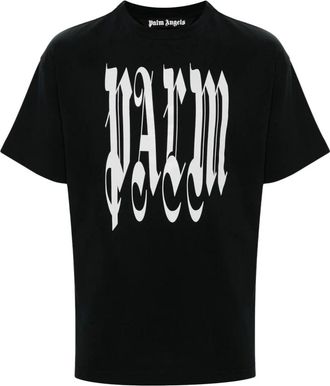 Palm Angels Tops, Heren, Zwart, L, Katoen, Gotisch Logo T-shirt