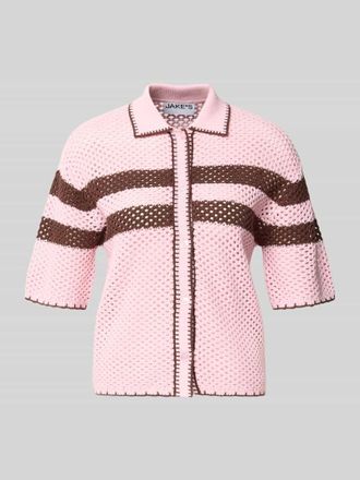 Jake*s Casual Cardigan mit Polokragen und 1/2-Arm in Pink, Gr&ouml;&szlig;e XXL