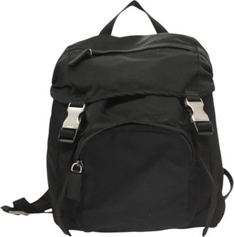 Prada Logo Backpack Tessuto Black Nylon Backpack Bag (Pre-Owned)