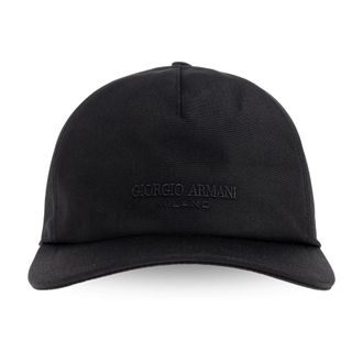 Giorgio Armani Caps, male, Black, Size: L Technical Fabric Baseball Cap with Leather Logo