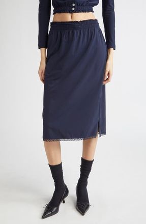 Shushu/Tong Lace Trim Midi Skirt in Navy Blue at Nordstrom, Size 6 Us