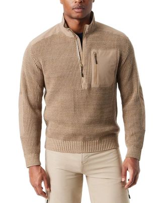 G.H. Bass & Co. Bass Outdoor Sweater Mens Kelp Knit Regular Quarter Zip Mock Neck UPS1289