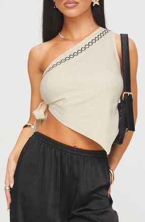 Princess Polly Frankle One-Shoulder Cotton & Linen Top in Cream/black at Nordstrom, Size 6