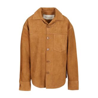 Ami Goat Suede Buttoned Overshirt - male - Ami Paris - Leather Jackets - Beige - L - Jackets