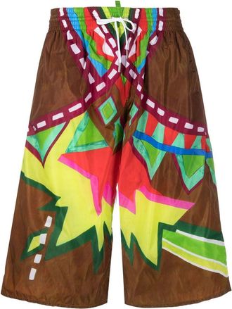 Dsquared2 long graphic-print swim shorts - men - Polyamide - 44 - Brown
