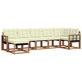 vidaXL Conjunto De Sof&aacute;s De Exterior Con Coj&iacute;n 7 Pcs Natural Y Crema Vidaxl