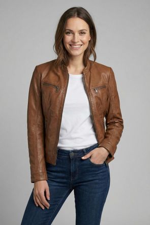 Mauritius Lederjacke MAURITIUS MWJanka, Damen, Gr. 4XL, braun (cognac), Obermaterial: 100% Schafsleder. Futter: 100% Baumwolle. &Auml;rmelfutter: 100% Polyester, uni