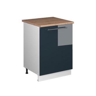 Vicco Mueble Bajo De Cocina Fame-line, Azul Oscuro Alto Brillo/blanco, 60 Cm 1 Puerta Con Encimera, Vicco