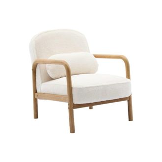 Sweeek Sill&oacute;n redondo escandinavo de madera de hevea y tela efecto pelo