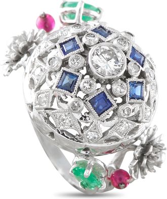 Luxury Bazaar 14K White Gold 0.45ct Diamond, Ruby, Sapphire, and Emerald Ring MF06-050526