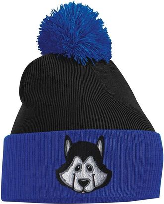 Bang Tidy Clothing Womens Pom Pom Beanie - Siberian Husky - Royal Blue and Black
