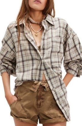 Free People Ashley Oversize Plaid Cotton Button-Up Shirt in Ivory Combo - Krista at Nordstrom Rack, Size Large