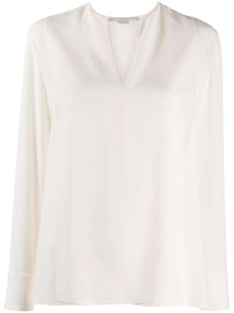 Stella McCartney split-neck long-sleeve blouse - women - Silk - 34 - Neutrals