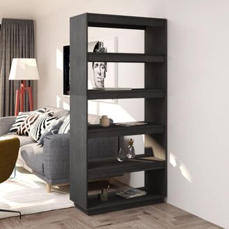 Berkfield Home Book Cabinet/Room Divider Grey 80x35x167 cm Solid Pinewood | Size: 80 x 35 x 167 cm