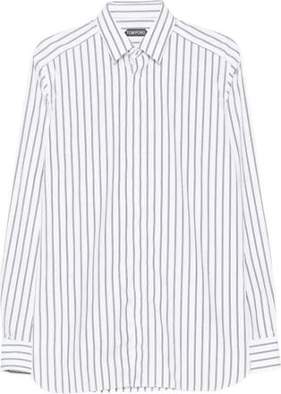 Tom Ford Gestreepte Shirt - Heren - Casual Overhemden - Wit - 2XL - Katoen - Overhemden