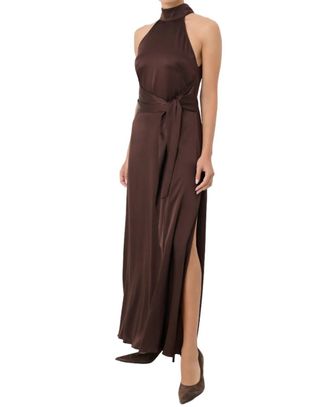 Toccin Jocelyn Maxi Silky Satin Dress In Espresso