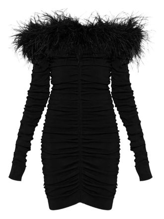 Self Portrait feather ruched mini dress - Black