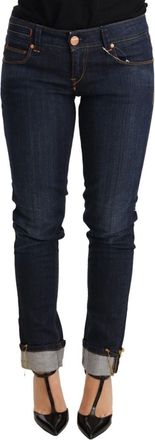 Acht Womens Skinny Jeans Cuffed Hem - Dark Blue Cotton - Size 26 (Waist)