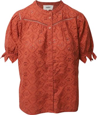 BA&SH Ba & Sh Eyelet Button Down Blouse in Red Cotton